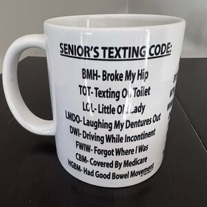 SENIORS TEXTING CODE Novelty Coffee MiG 40th 50th Birthday Gag Gift NWOB‎